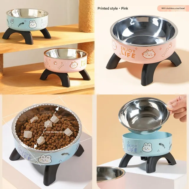 Elevated Pet Bowl for Puppies & Kittens Non Slip Stainless Steel Cat & Dog Food Dish with Neck Support, Anti Tip Design