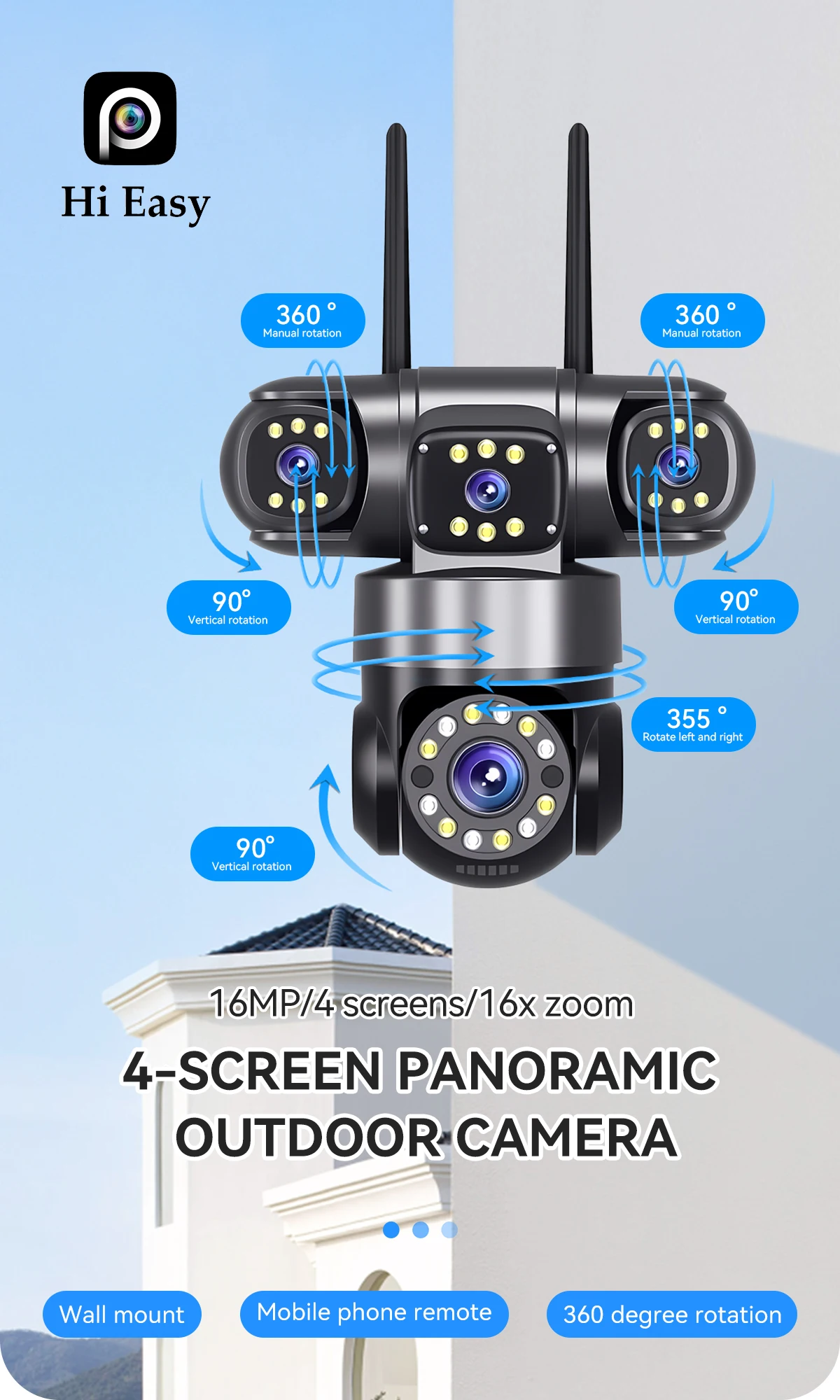 10K 20MP WIFI Camera UHD Security Camera with 16X Zoom Four Screens Four Lenses