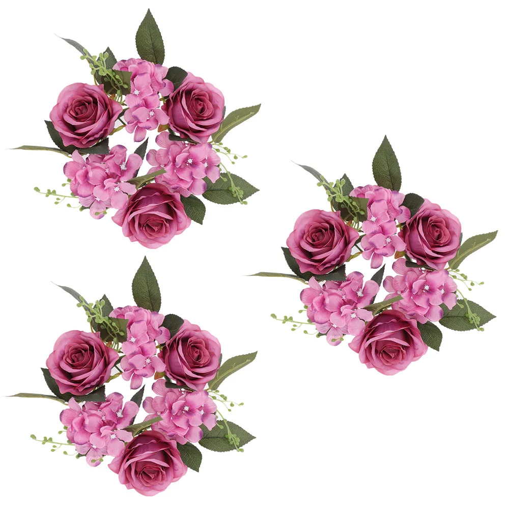 

Artificial Rose Flower Candle Rings Floral Wreaths Pillar Candle Holder For Christmas Wedding Party Table Decoration