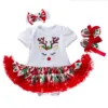 0-24Months Infant Baby Girls Christmas Outfits Cartoon Deer Printed Short Sleeve Romper Tutu Skirt With Headband Shoes 3Pcs Set 3