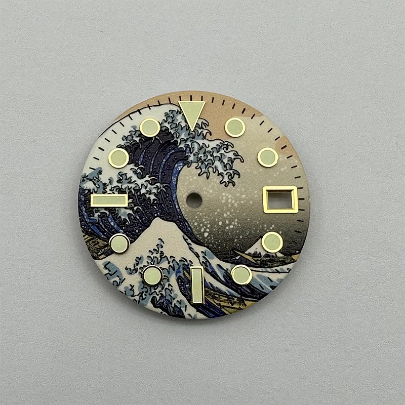 Watch Parts 28.5mm Kanagawa Wave Sterile Dial Full Luminous Golden Markers NH35/36/4R/6R/7S