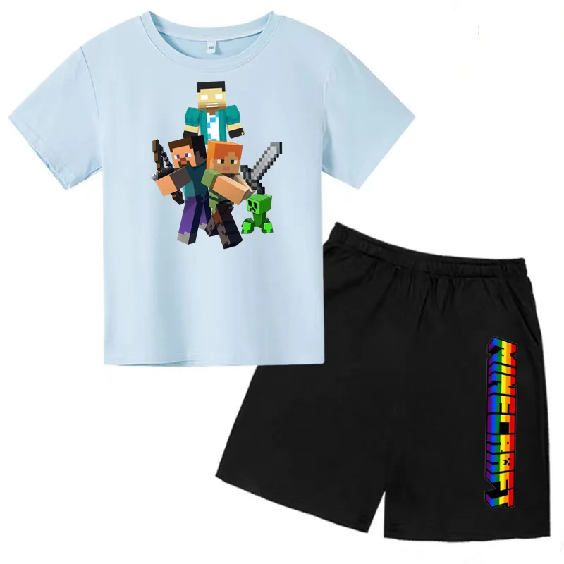 Kids Clothing Set Summer Kids T-shirt Set Multicolor Cartoon Print for Boys and Girls Ages 3-13 Casual 2-piece Set