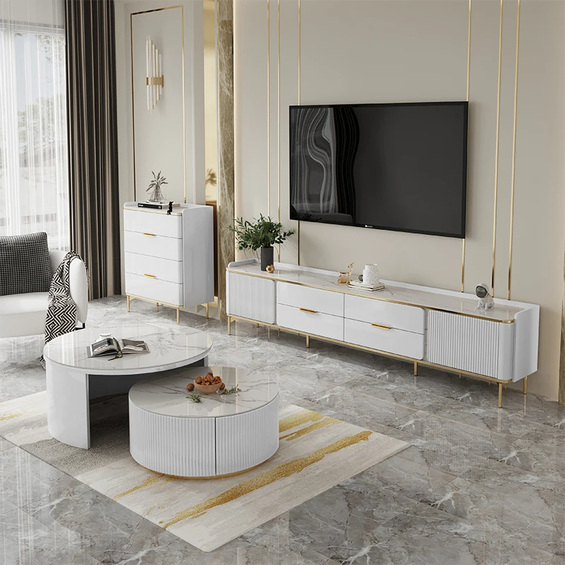 

Stone Plate Coffee Table Living Room Home Small Apartment Cream Style Simple round Tea Table