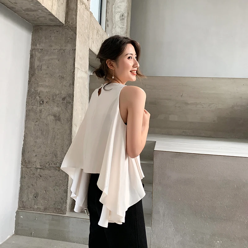 

Женский Атласный топ без рукавов, бежевая Элегантная кофта в Корейском стиле, лето 2022