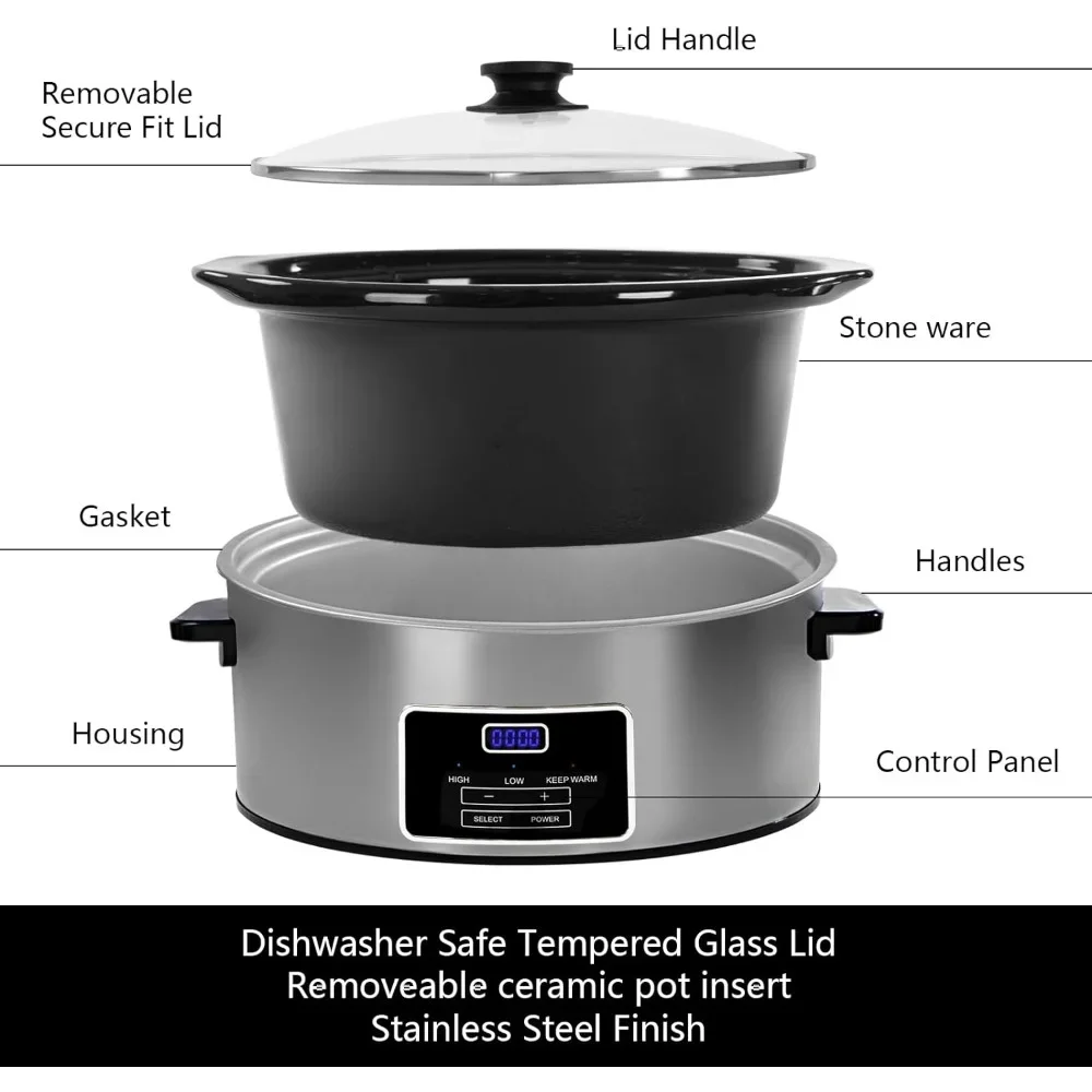Slow Cooker 8 Quart with Timer, Serves 10+ People-Heat Settings: Keep Warm, Low and High, Slow Cooker