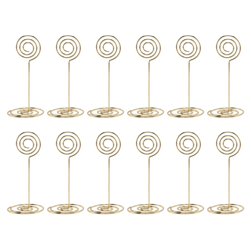 

12 Pack Table Number Card Holders Photo Holder Stands Place Paper Menu Clips, Circle Shape (Gold)