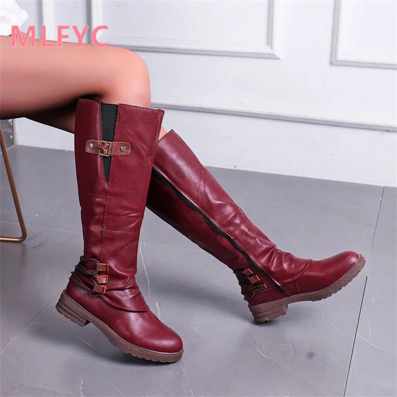High Boots Cowboy Boots Winter Women's Zippered Round Toe Boots Outdoor Fashion Knight Boots Knee High Boots Women Designer