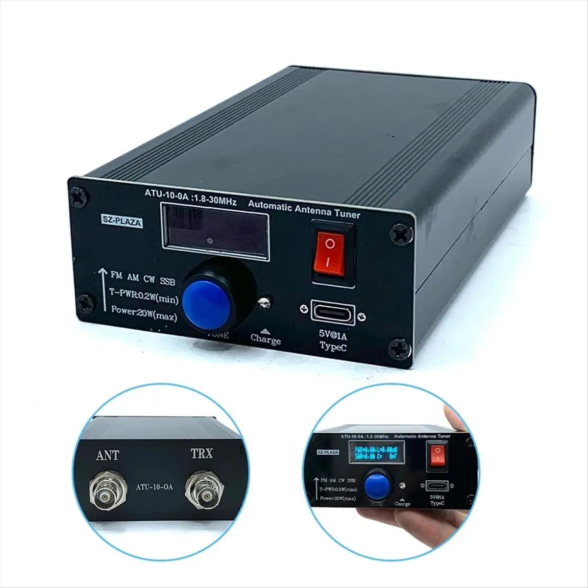 A73T ATU-10-0A 단파 자동 안테나 튜너 20W 1.8-30MHz 단파 전력계(타입-C 케이블 포함) 신호 수신 부품