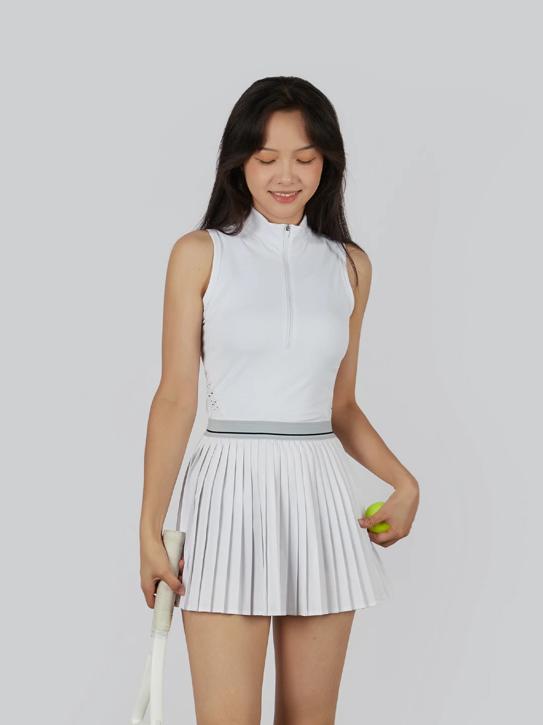 Sports Stand Up Collar Sleeveless Tennis Sports Dress Women's Polo Neck New Breathable Badminton Golf Dresses Pleats Skort