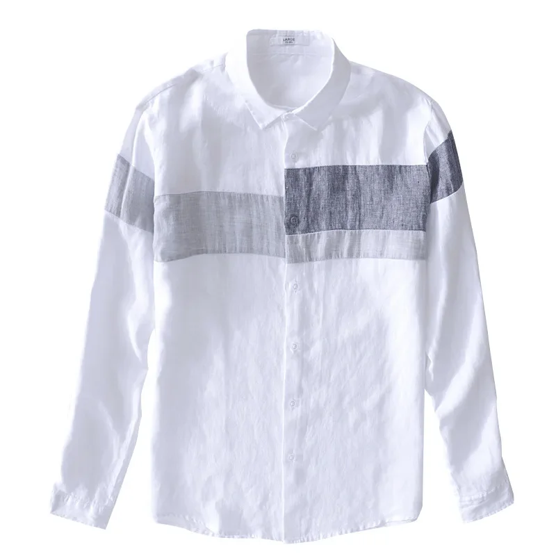 

Рубашка мужская с длинными рукавами, повседневная льняная рубашка с индивидуальным пэчворком, Молодежный Пляжный топ с защитой от солнца
