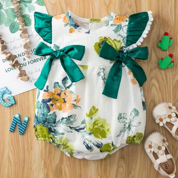 6 9 12 18 Months Newborn Baby Girls Romper Summer Clothes Sleeveless Floral Bow Bodysuit Infant Outfits Fashion Girl Clothing 1