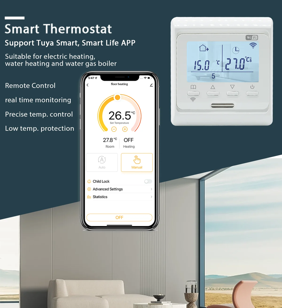 WiFi Heat Floor Programmable Thermostat 220V 16A Electric Home