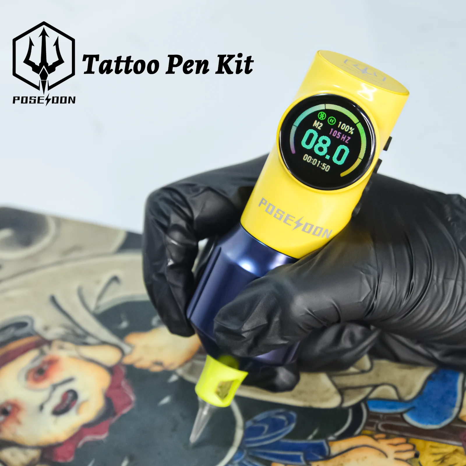 Tattoo Kit POSEIDON Cute Yellow Tattoo Pen Kit For Permanent Makeup Tattoo Machine Kit New Tattoo Power Supply Tattoo Gun Kit 5