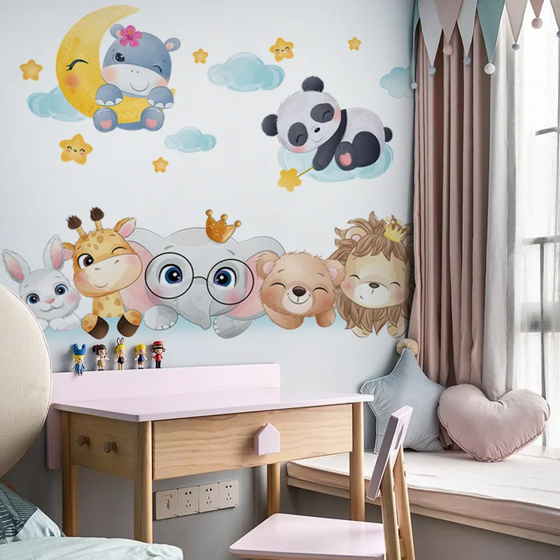 Cartoon Jungle Woodland Animals wall stickers for kids rooms children bedroom decals 3d vivid poster Decor murals Beby Favors wall decal stickers