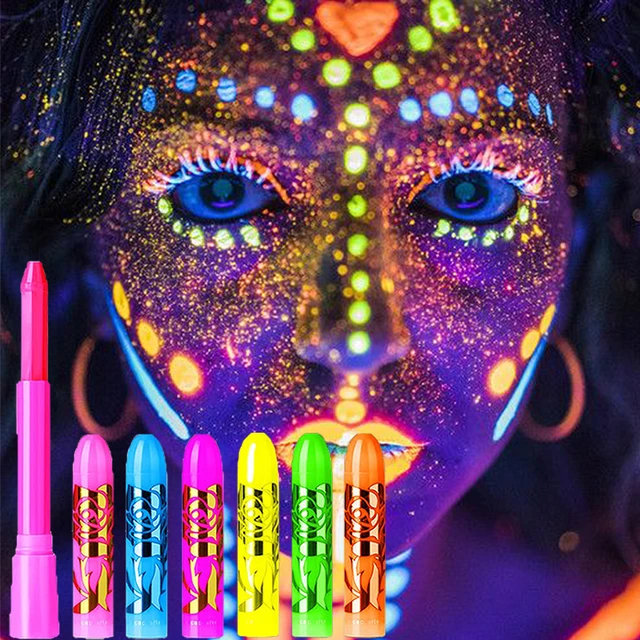 6 Color Halloween Glow Pop In Dark Face Black Light Paint UV Neon