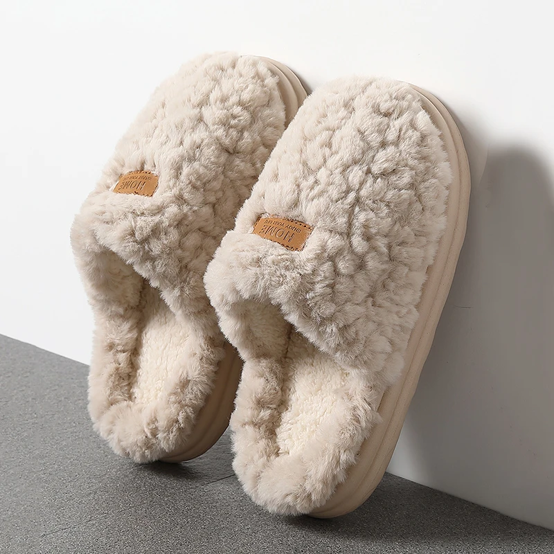 Winter Warm Home Cotton Slippers Women Thick Bottom Non Slip Indoor Fluffy Slides Woman Comfortable Long Plush Home Shoes Mujer