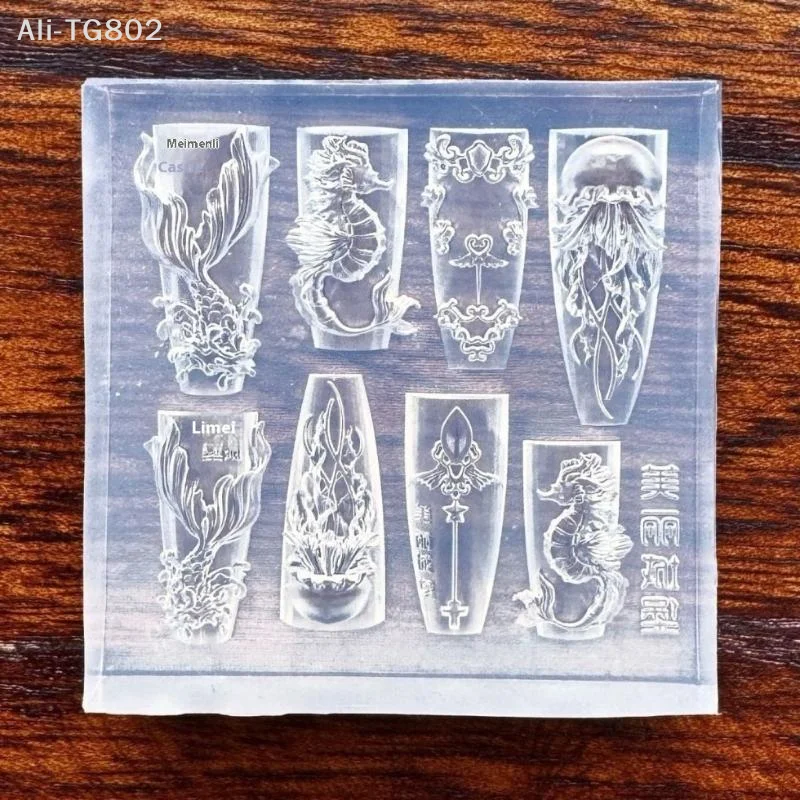 3D 실리콘 네일 몰드 바다 조개 불가사리 물고기 꼬리 해파리 소라 투명 네일 아트 조각 템플릿 DIY 액세서리