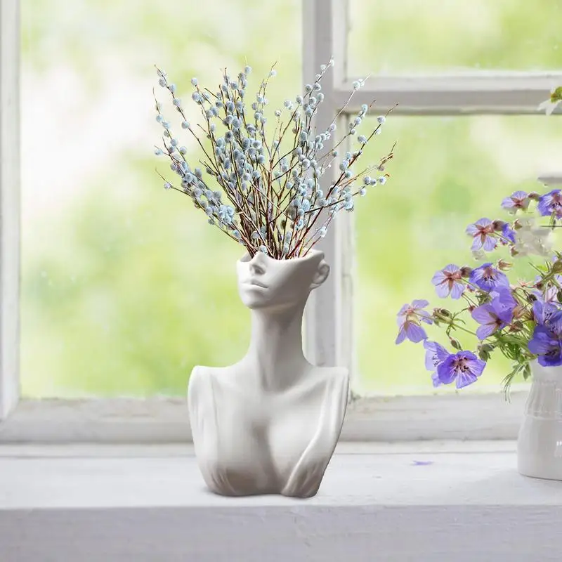 Face Vases For Flowers Ceramics Statue Flower Vase Body Vase Modern Minimalisms Style Face Pots Bust Head Shaped For Birthday 5
