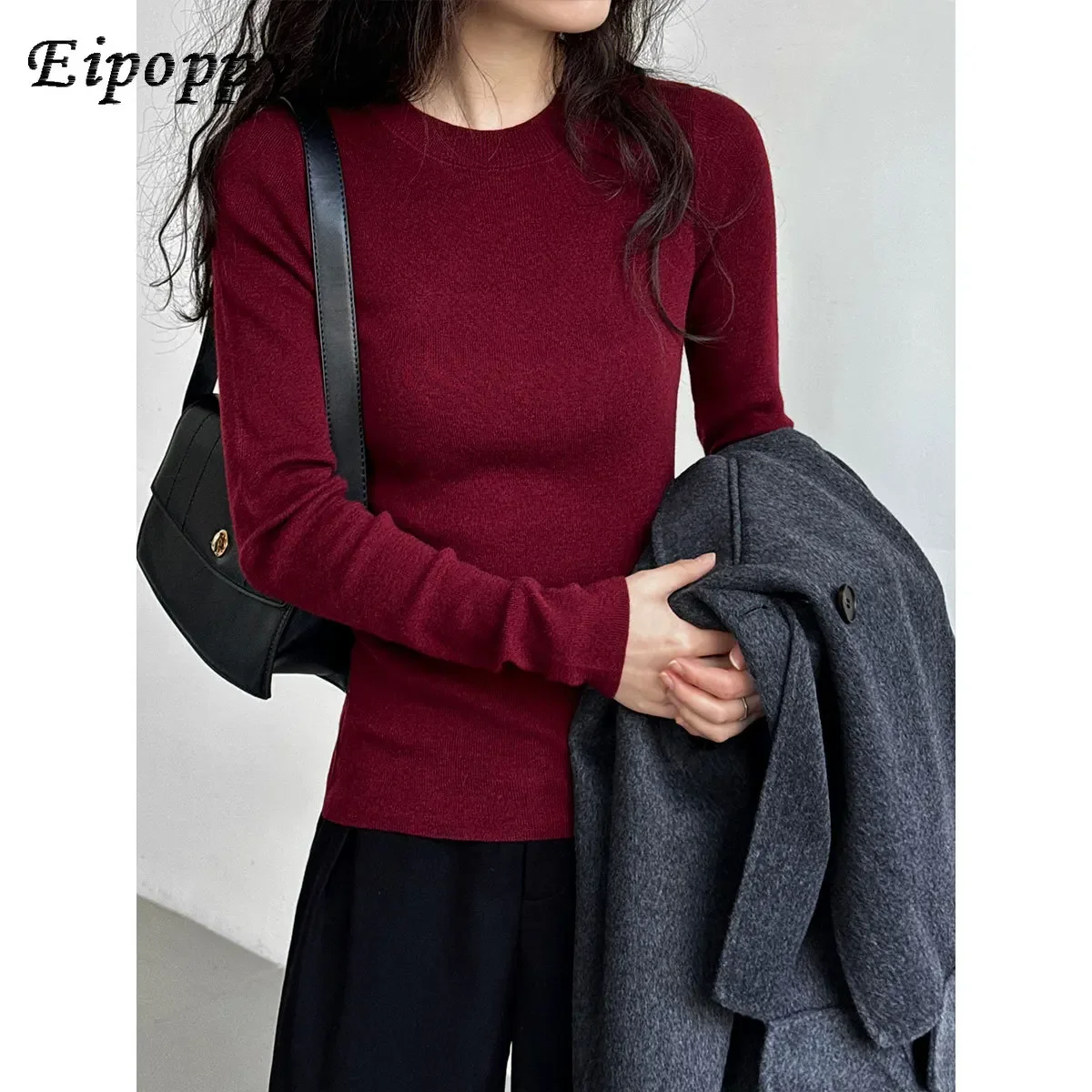 

Slim Fit Slimming round Neck Knitwear Women's Autumn and Winter Minimalist Thermal Bottoming Shirt