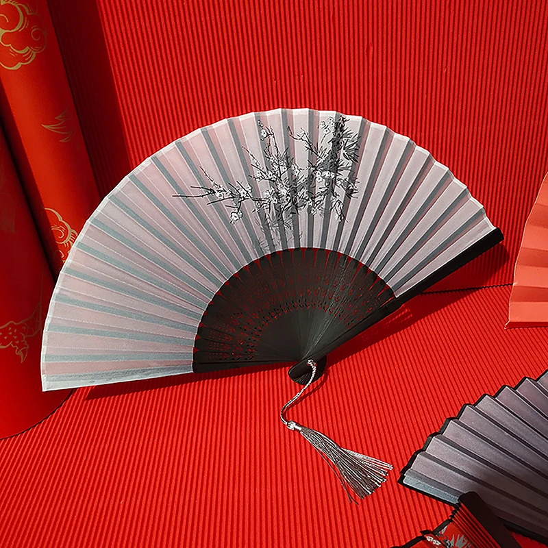 Vintage Chinese Style Folding Fan bamboo hand fan Wooden Shank Classical Dance Fan Tassel Elegent Female Home Decor folding fan hand fan wooden hand fan
