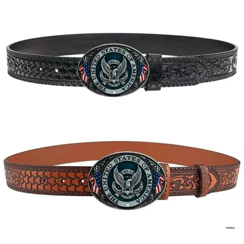 

Teenagers Carved Eagle&Flags Buckle Waist Straps Genuine Belt Coat Jeans Adult American Styles Wide Fashion Waistband