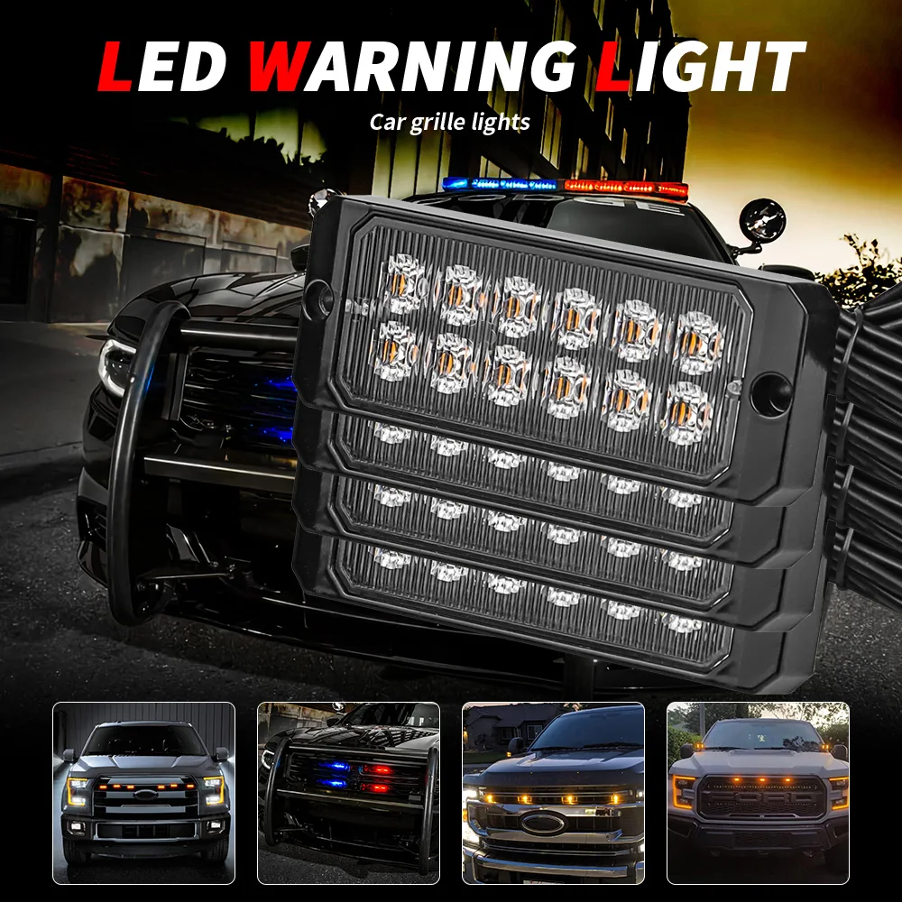 Luci Stroboscopiche LED Per Auto - 16 LED Bianchi - Telecomando - 12V - Per SUV, ATV, Auto Polizia - Foto 2