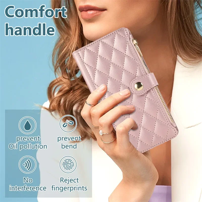 Deluxe Lanyard Flip Leather Phone Case with Zipper Wallet Card Holder