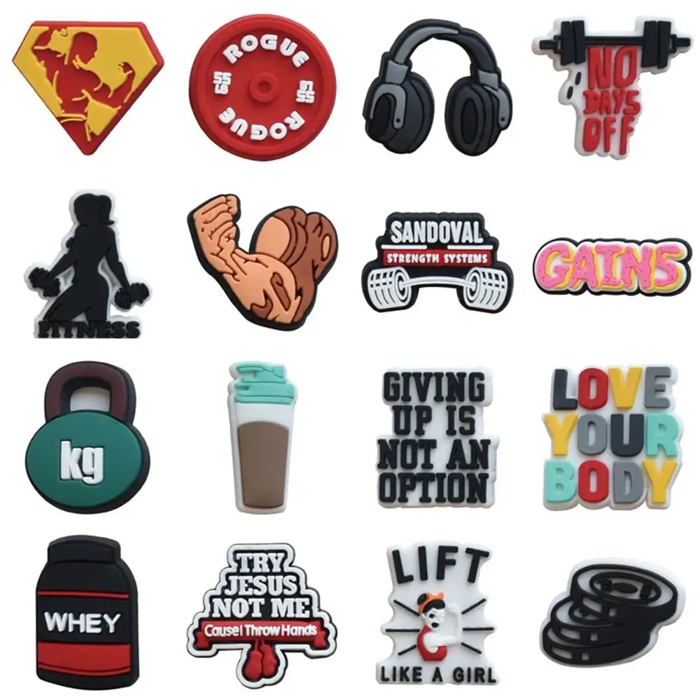 

Hot Sale 1pcs PVC Shoe Charms for Crocs Accessories Fitness Sport Women Sandals Buckle Kids Pins Decoration Jeans X-mas Gift