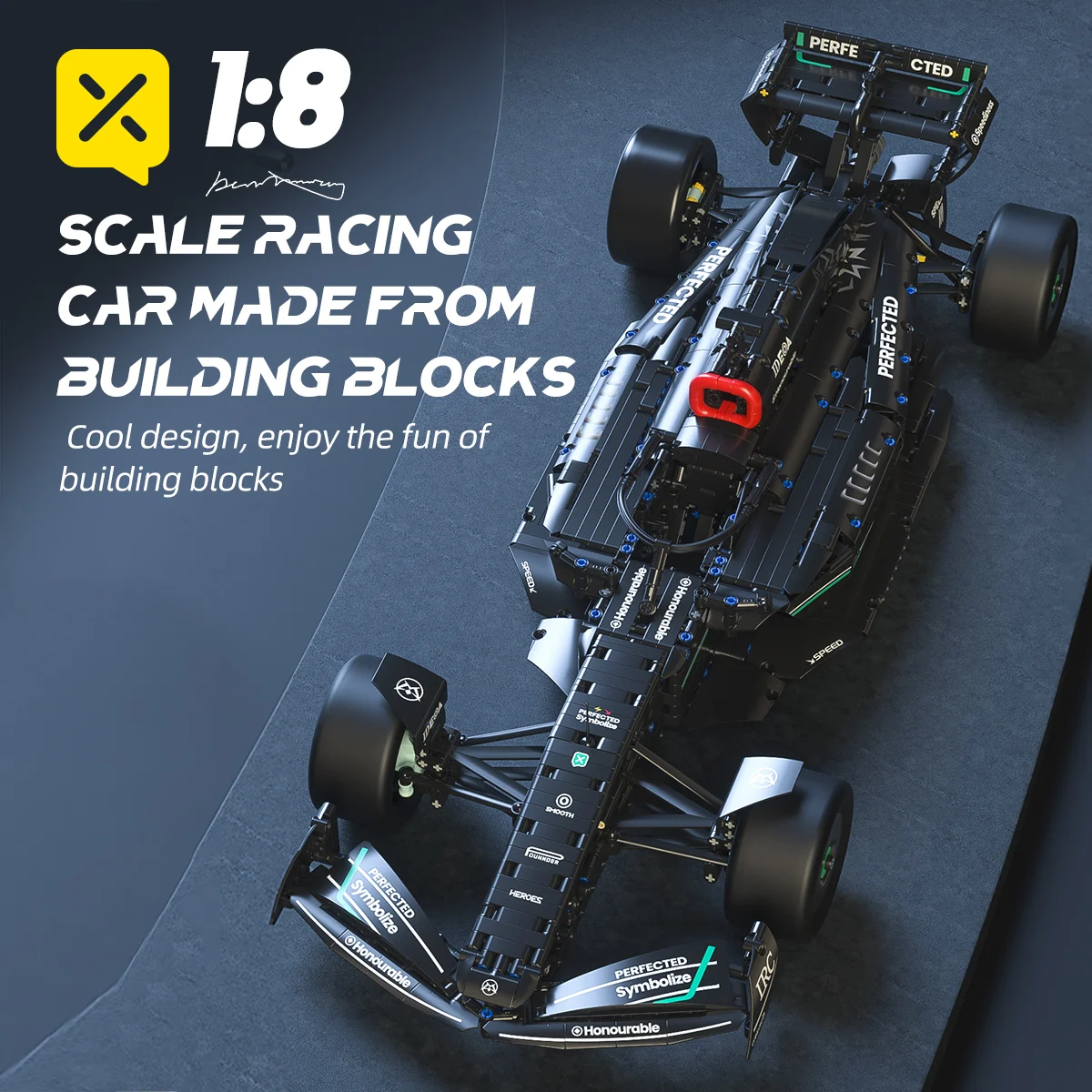 Kbox1724PCS Formula Racing Building Block Toy 1:8 Men's Desktop Decoration Collectible Racing Model Toy Holiday Gift