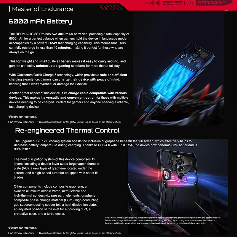 글로벌 버전 Nubia Redmagic 8S Pro 5G 휴대폰, 6.8 인치 120Hz AMOLED 스냅드래곤 8 Gen 2 옥타 코어 65W 초고속 충전 NFC