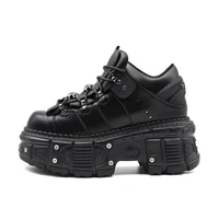 New Women Shoes Punk Style  Lace-up Heel Height 6CM Platform Shoes Woman Gothic Ankle Rock Boots Metal Decor Woman Sneakers 1