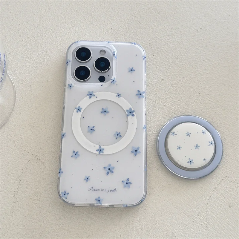 Korean Ins Flower Magnetic Stand Phone Case with Magsafe Card Holder