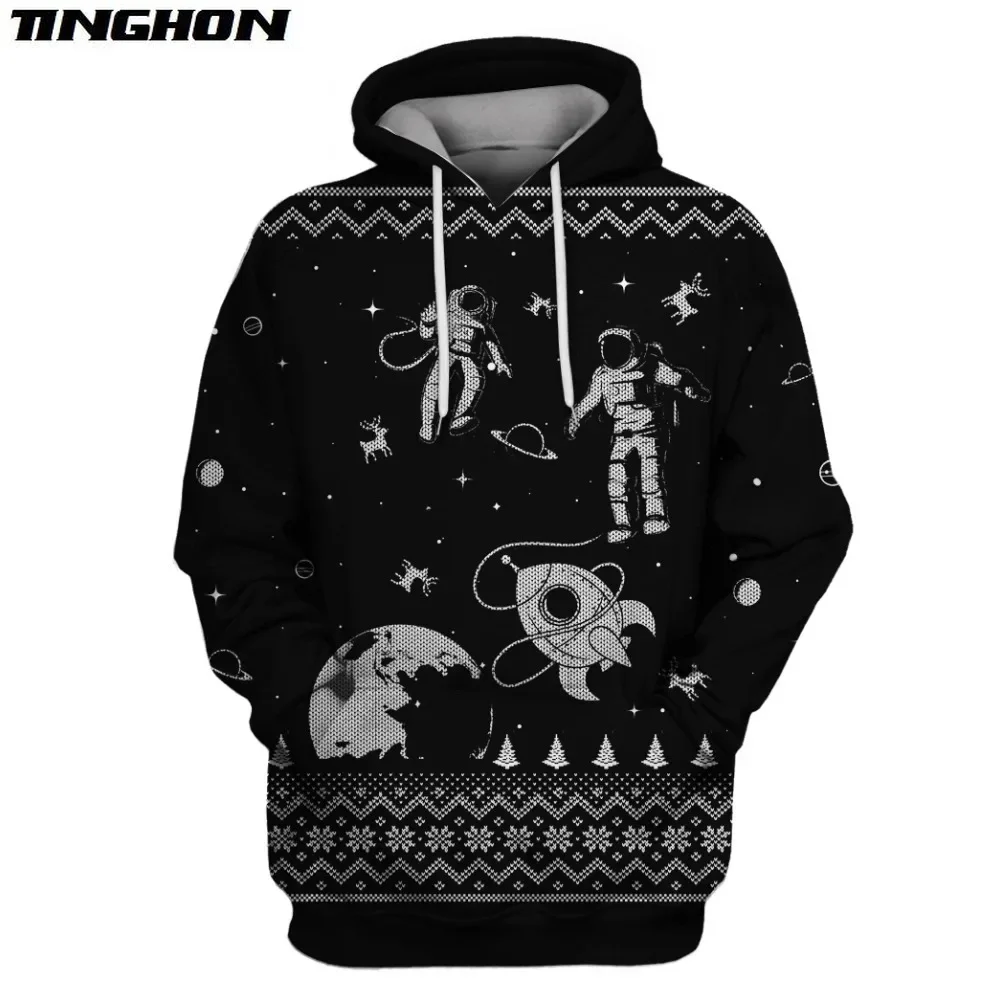 

Fashion Men Hoodies Astronauts in the space with Reindeer Full-Print 3d T-shirt/Hoodie Casual Streetwear Plus Size XS 6XL 7XL