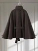 Faux Fur Cloak Jackets Women Loose StandNeck Three Button Wide Sleeves Belt Coats Female 2025 Autumn Solid Chic Fashion Outwears 4
