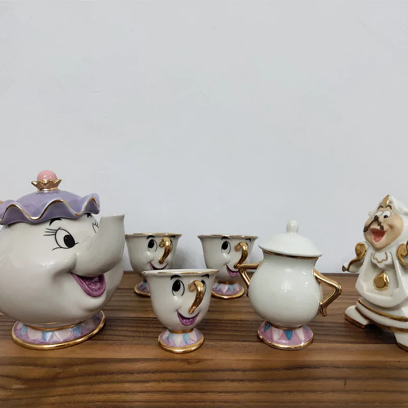 Cartoon Beauty And The Beast Teiera Mrs Potts Chip Mug Sculpture ceramica Tea Set Teiera* 1 tazza*3 
