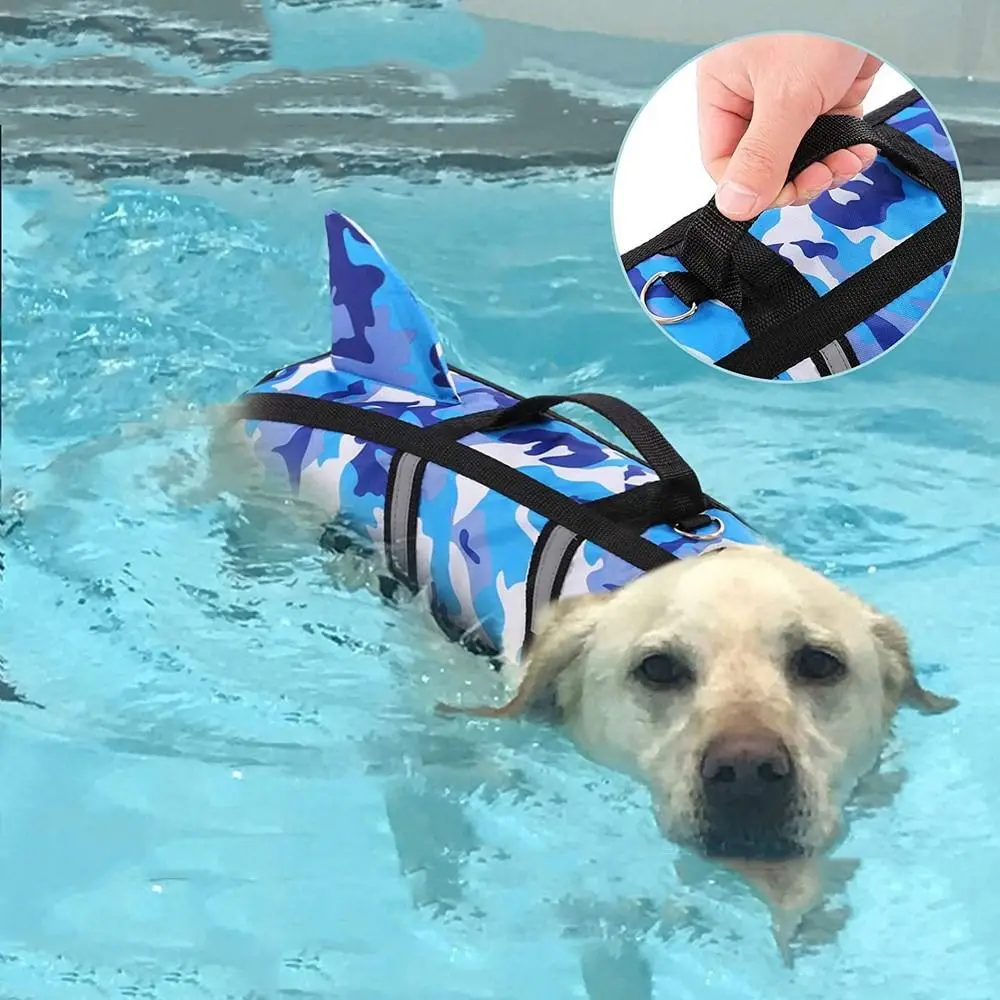 RipstopCamouflageDogLifeJacketPolyesterCollarHarnessDogLifeVestReflectiveStripShark