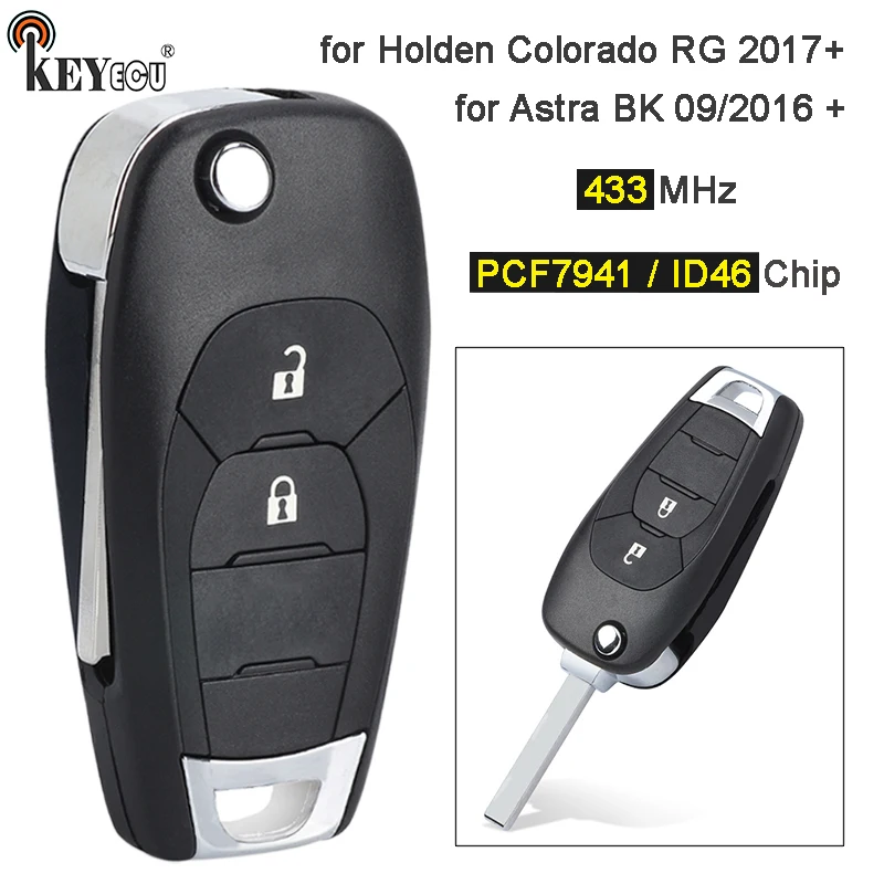 

KEYECU 433MHz PCF7941 / ID46 Chip Flip Remote Key Fob 2 Button for Holden Colorado RG 2017+ Astra BK 09/2016 +