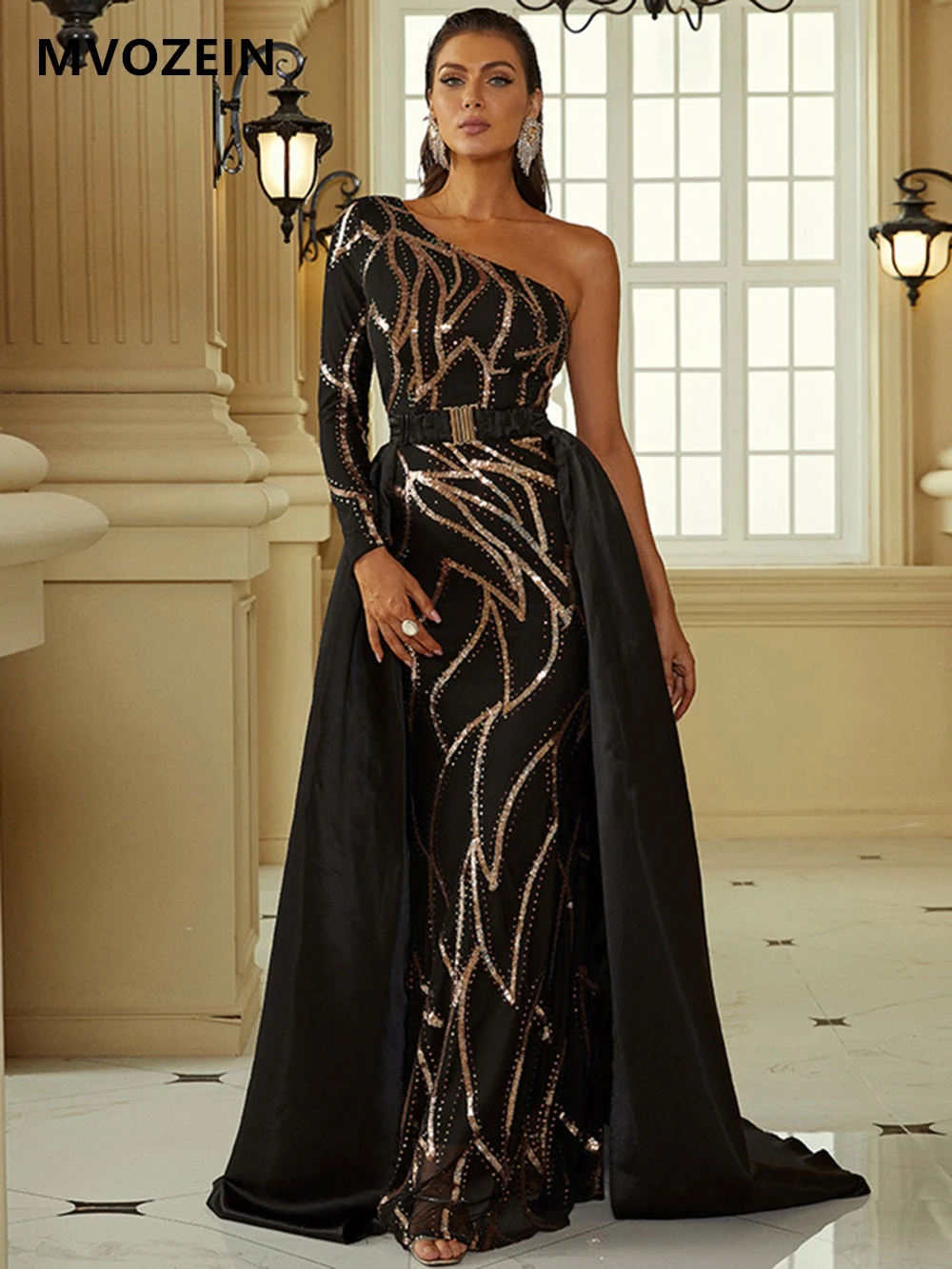 

MVOZEIN One-Shoulder Elegant Party Dresses for Women 2023 Sleeves Long Evening Dresses Formal Gowns