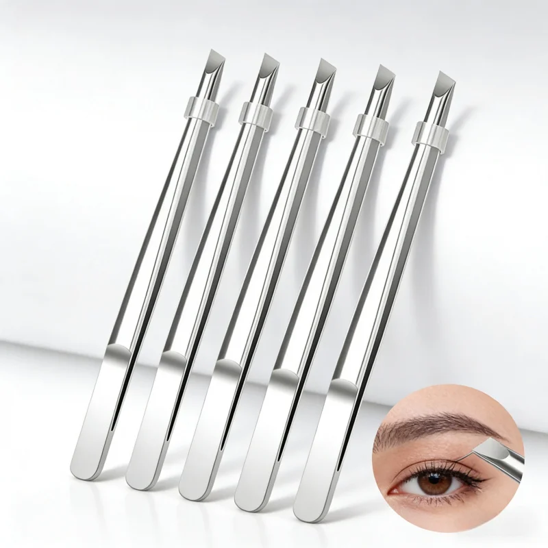 스테인리스 스틸 정밀 사선 족집게, 눈썹 및 얼굴털 제거용, 미끄럼 방지 그립,..