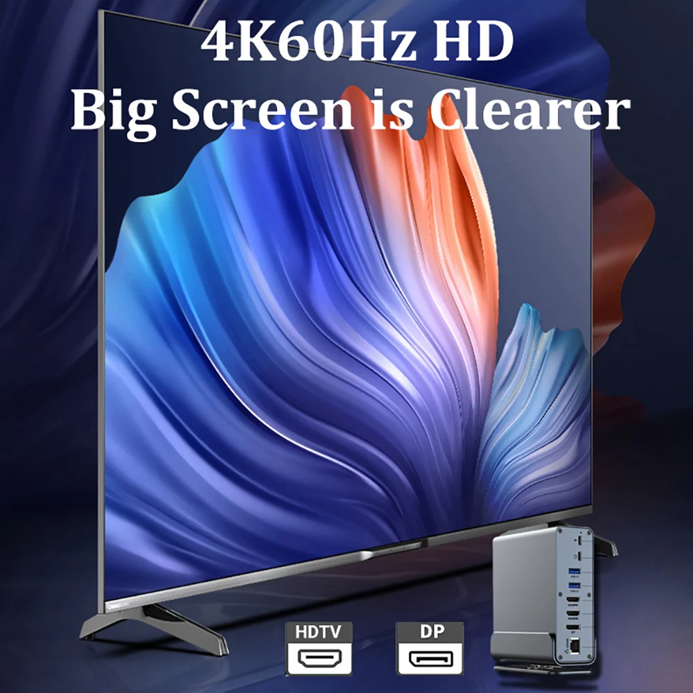 15 in 1 USB C Docking Station HDMI DP 4K HD Vertical USB C HUB with Triple Monitor,RJ45 1000M,USB 3.0/2.0,PD 3.0,SD/TF,Audio 3.5