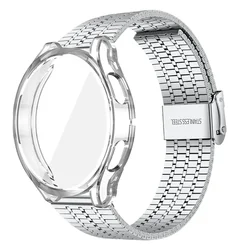Enhanced Protective Stainless Steel Strap with TPU Bumper Case - Galaxy watch 5 40mm (Clear silver)