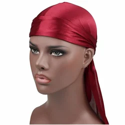 Hot Monochrome Silk Satin Long Tail Braid Pirate Hat Elastic Baotou Hat Chemotherapy Hat Hip Hop Cape Hat Multi-function Hat