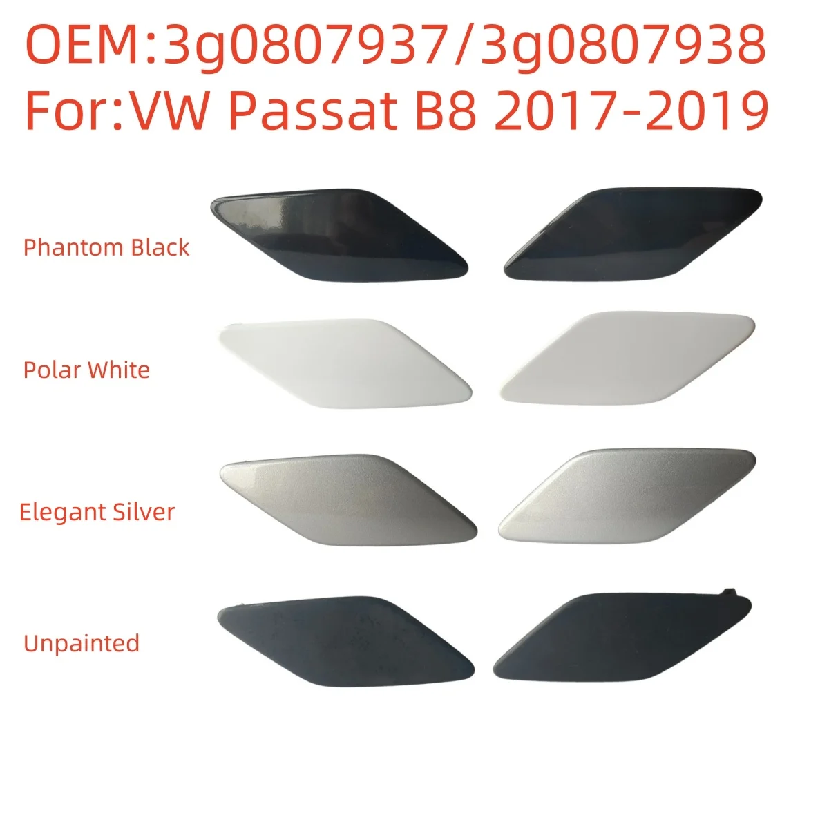 B8 2017-2019 3G 용 VW Passat 용 새로운 1Pc/1Pair 자동차 앞 범퍼 헤드 라이트 와셔 노즐 스프레이 제트 커버 캡 0807937   3G 0807938
