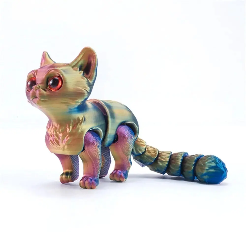 Creative Glittering Eyes 3D Printed Cat Multi-joint Articulated Mini Cat Figure Movable Colorful 3D Cat Car Decoration