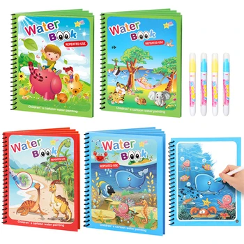Water Drawing Books Educational Toy For Kids Toddlers Reusable Water Graffiti Coloring Cardbords with Pen Magical Drawing Kits 1