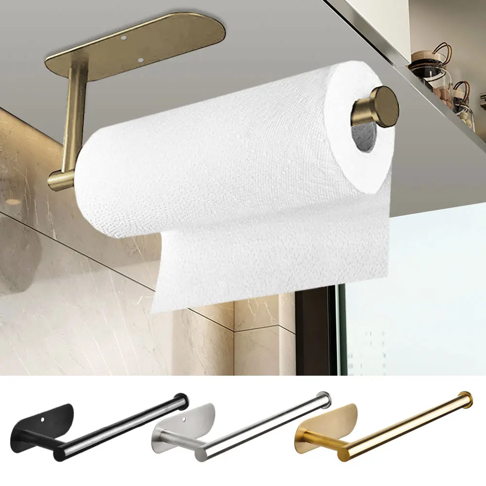 

Punch-free Paper Towel Holder Stainless Steel Kitchen Under Cabinet Roll Rack Gold Black Bathroom Wall-mounted Tissue Hanger