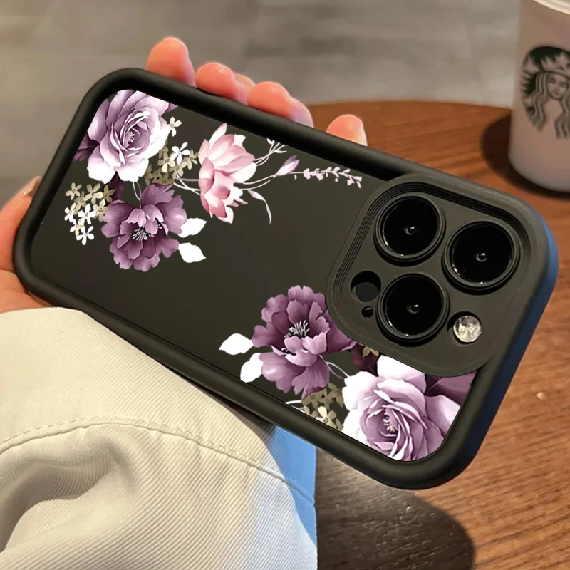 Elegant Purple Flower Shockproof Phone Case - Stylish Protective Cover with Floral Design