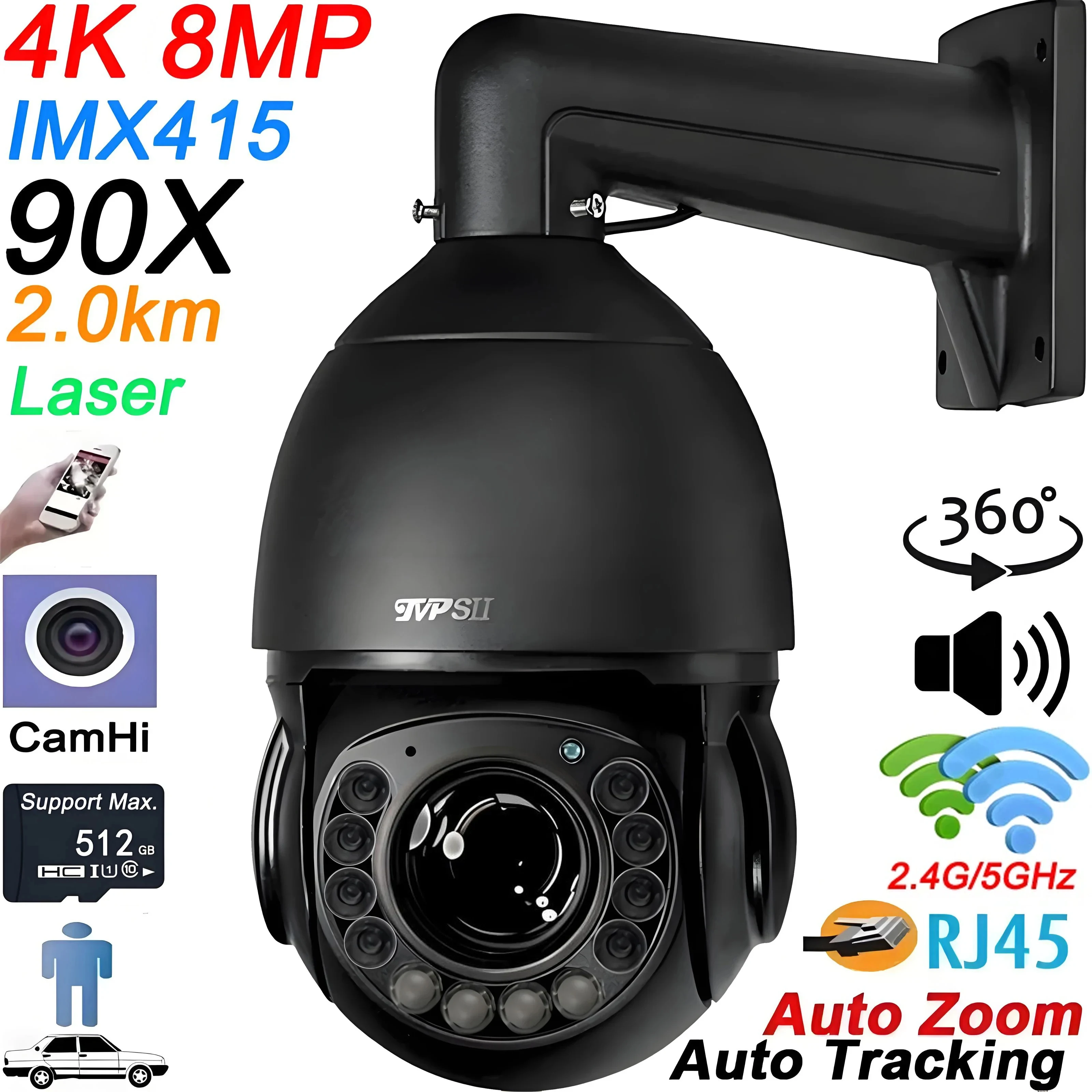 Camhi Laser Infrared Metal Auto Tracking 4K 8MP 90X