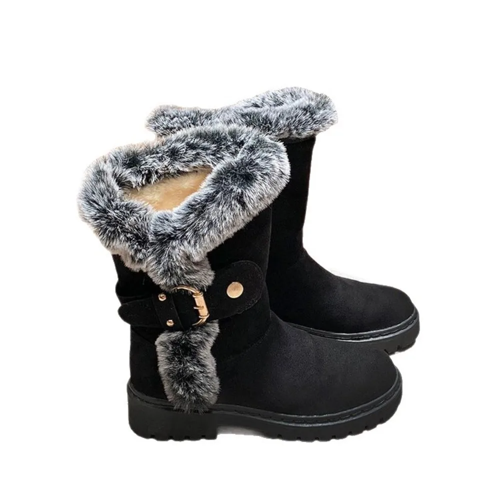 Luxury Women Mid-Calf Boots Outdoor Ankle Boots Round Toe Wedges Slip on Shoes Female Fashion Comfortable Warm Snow Boots Women