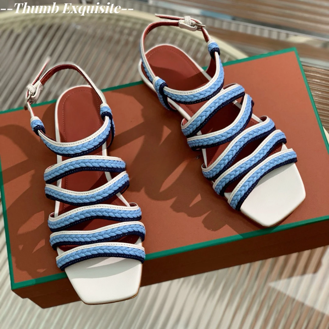 

Top quality flat sandals summer beach walking shoes multicolor woven comfortable women shoes 2024 trend open toe flat shoes